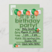 Aangepaste St Patricks Dag Verjaardagsfeestuitnodi Uitnodiging Briefkaart (Voorkant / Achterkant)