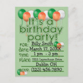 Aangepaste St Patricks Dag Verjaardagsfeestuitnodi Uitnodiging Briefkaart (Voorkant)