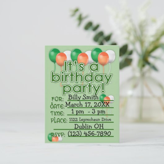 Aangepaste St Patricks Dag Verjaardagsfeestuitnodi Uitnodiging Briefkaart (Staand voorkant)