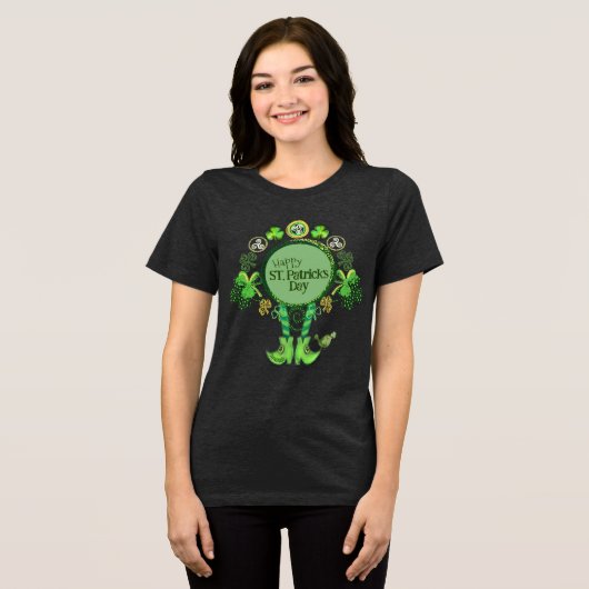 Aangepaste St. Patrick's Day Bird Shamrock Zwart Tri-Blend Shirt (Voorkant volledig)
