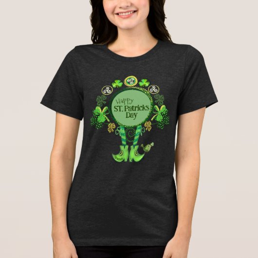 Aangepaste St. Patrick's Day Bird Shamrock Zwart Tri-Blend Shirt (Voorkant)