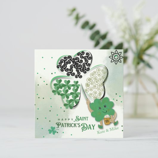 Aangepaste ST Patrick's Day Shamrock Beer Holiday Feestdagenkaart (Staand voorkant)