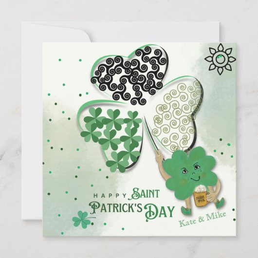 Aangepaste ST Patrick's Day Shamrock Beer Holiday Feestdagenkaart (Voorkant)