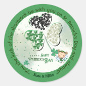 Aangepaste ST Patrick's Day Shamrock Little Girl Ronde Sticker (Voorkant)
