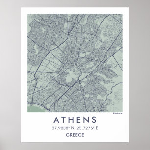 Aangepaste Stadkaart Athene Griekenland Muurkunst Poster