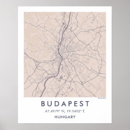 Aangepaste Stadkaart Boedapest Hongarije Muur Kuns Poster