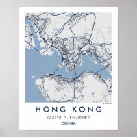 Aangepaste Stadkaart Hong Kong China Muurkunst Pos