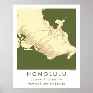 Aangepaste Stadkaart Honolulu Hawaii Muur Kunst Po Poster