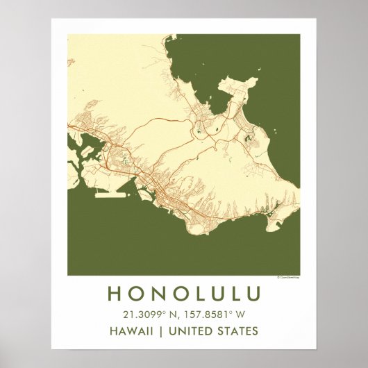 Aangepaste Stadkaart Honolulu Hawaii Muur Kunst Po Poster (Voorkant)