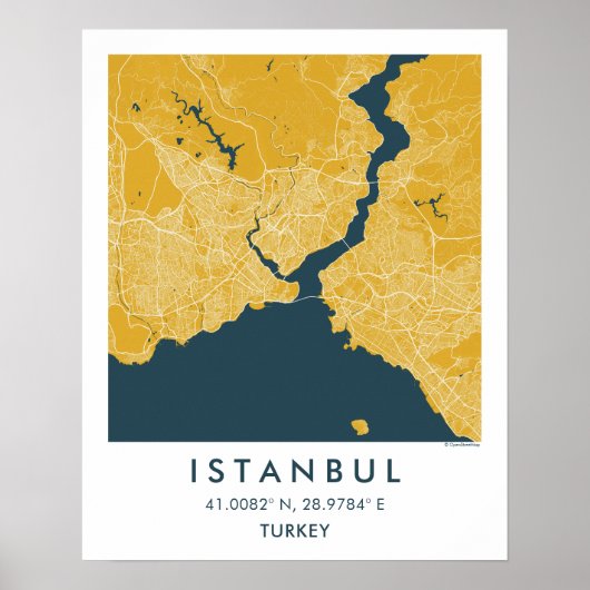 Aangepaste Stadkaart Istanbul Turkije Muur Kunst P Poster (Voorkant)