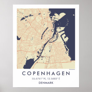 Aangepaste Stadkaart Kopenhagen Denemarken Kunst P Poster