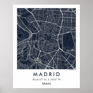 Aangepaste Stadkaart Madrid Spanje Muurkunst Poste Poster