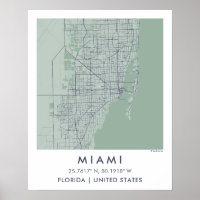 Aangepaste Stadkaart Miami Florida Muurkunst Poste