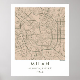 Aangepaste Stadkaart Milaan Italië Muur Kunst Post Poster