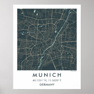 Aangepaste Stadkaart München Duitsland Muurkunst P Poster
