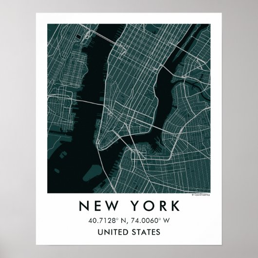Aangepaste Stadkaart New York USA Muurkunst Poster (Voorkant)