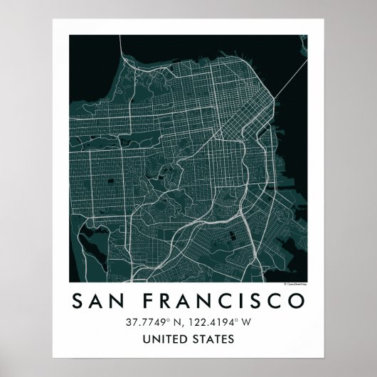 Aangepaste Stadkaart San Francisco Muur Kunst Post Poster (Voorkant)