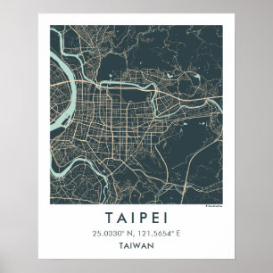 Aangepaste Stadkaart Taipei Taiwan Muurkunst Poste Poster