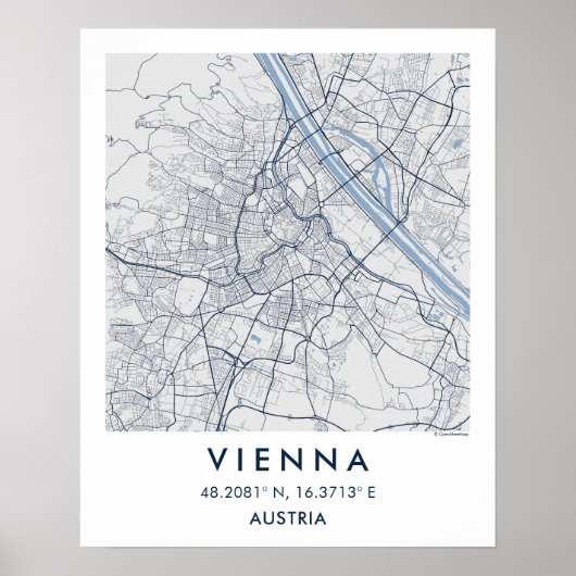 Aangepaste Stadkaart van Wenen Oostenrijk Muurkuns Poster (Voorkant)