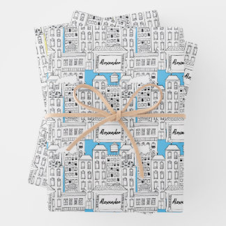 Aangepaste stadsgebouwen met retro, met de hand ge inpakpapier vel