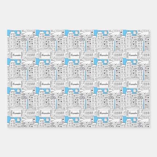 Aangepaste stadsgebouwen met retro, met de hand ge inpakpapier vel (Voorkant)