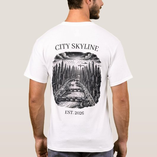Aangepaste stadshemelijn oprichtingsjaar t-shirt (Achterkant)