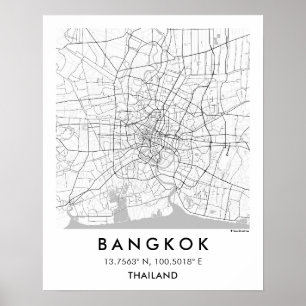 Aangepaste stadsplattegrond Bangkok Thailand Muurk Poster
