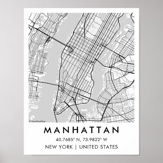 Aangepaste stadsplattegrond Manhattan New York Pos Poster (Voorkant)