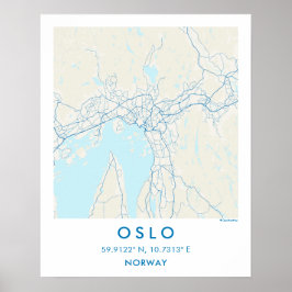 Aangepaste stadsplattegrond Oslo Noorwegen Muur Ku Poster