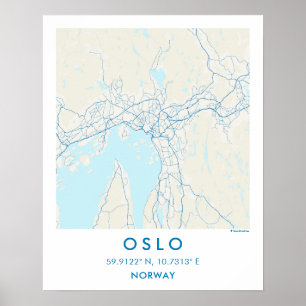 Aangepaste stadsplattegrond Oslo Noorwegen Muur Ku Poster