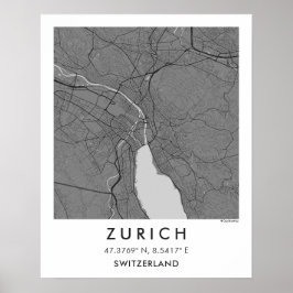 Aangepaste stadsplattegrond Zürich Zwitserland Muu Poster