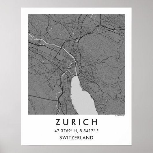 Aangepaste stadsplattegrond Zürich Zwitserland Muu Poster (Voorkant)