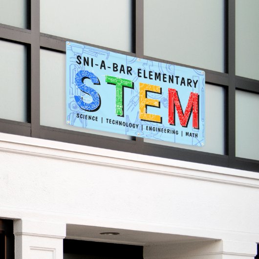 Aangepaste STAM-onderwijsbanner - Licht blauw Spandoek (Buitenkant Gebouw)