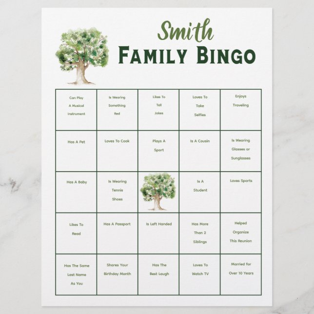 Aangepaste stamboom Bingo Regio Party Game (Voorkant)