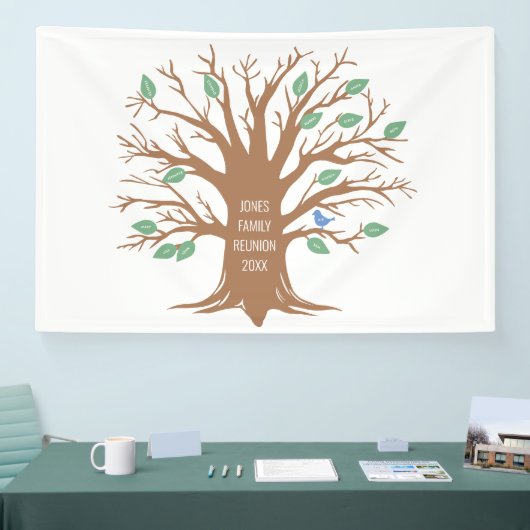 Aangepaste stamboom met bladeren en vogels spandoek (Beurs)