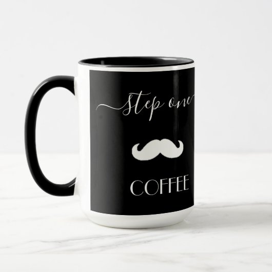 Aangepaste stap één COFFEE Mustache Funny Mannen k Mok (Links)