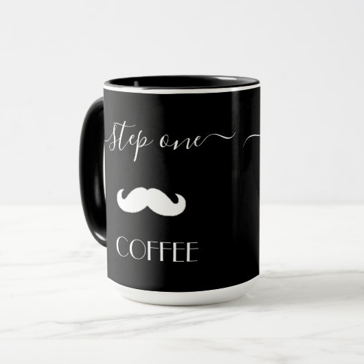 Aangepaste stap één COFFEE Mustache Funny Mannen k Mok (Voorkant links)