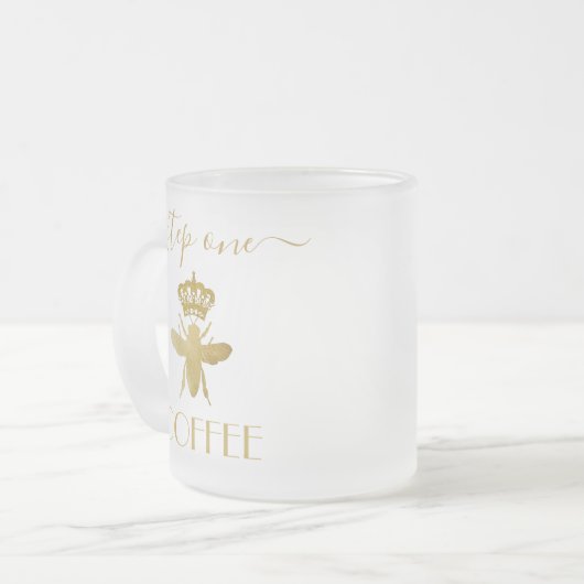 Aangepaste stap één: COFFEE Queen Bee Lady Boss Cl Matglas Koffiemok (Voorkant links)