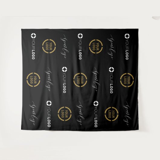 Aangepaste stap & Herhaal drie Logo Event Achtergr Wandkleed (Voorkant (horizontaal))