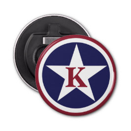 Aangepaste Star Red White Monogram Bottle Open Button Flesopener
