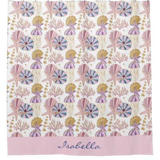 Aangepaste Starfish Seashell Blue Paars Pink Nauti Douchegordijn (Voorkant)