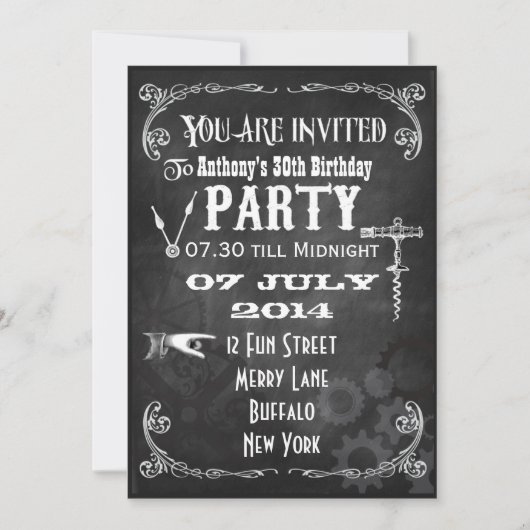 Aangepaste Steampunk Chalkboard Birthday Party nod Kaart (Voorkant)