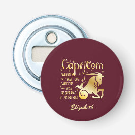 Aangepaste Steenbok Zodiac teken Gouden Maroon Lux Button Flesopener