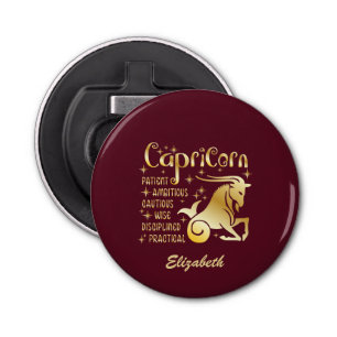 Aangepaste Steenbok Zodiac teken Gouden Maroon Lux Button Flesopener