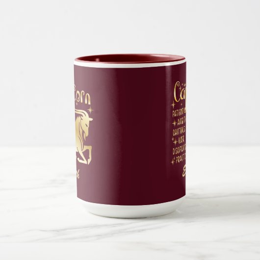 Aangepaste Steenbok Zodiac teken Gouden Maroon Lux Mok (Midden)