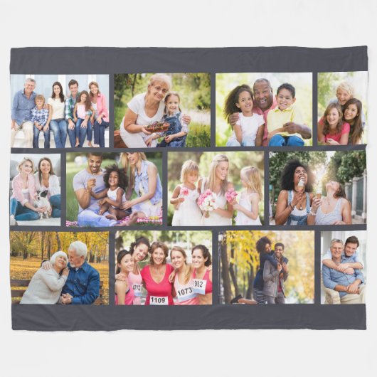 Aangepaste steenrooster - Grauwe 12 foto Fleece Deken (Voorkant (Horizontaal))