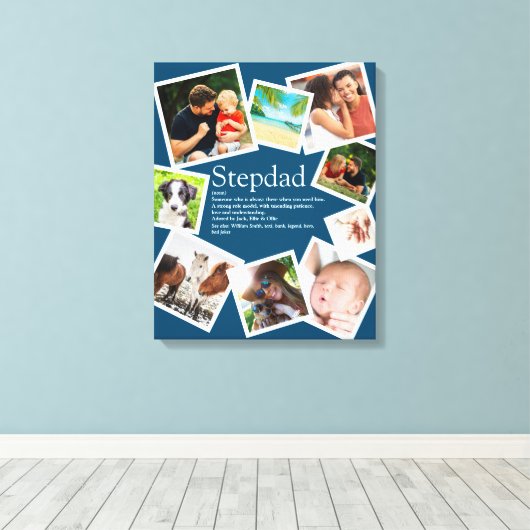 Aangepaste Stepdad Definition 9 Foto Blue Canvas Afdruk (Insitu (Houten vloer))