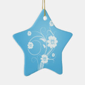 Aangepaste sternenbloemen witte bloemen op blauw keramisch ornament (Rechts)
