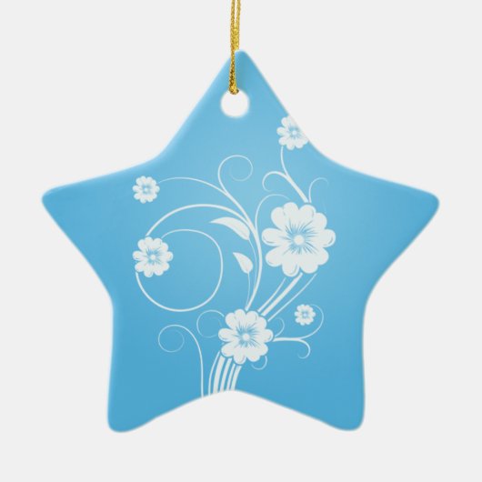 Aangepaste sternenbloemen witte bloemen op blauw keramisch ornament (Voorkant)