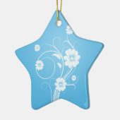 Aangepaste sternenbloemen witte bloemen op blauw keramisch ornament (Links)
